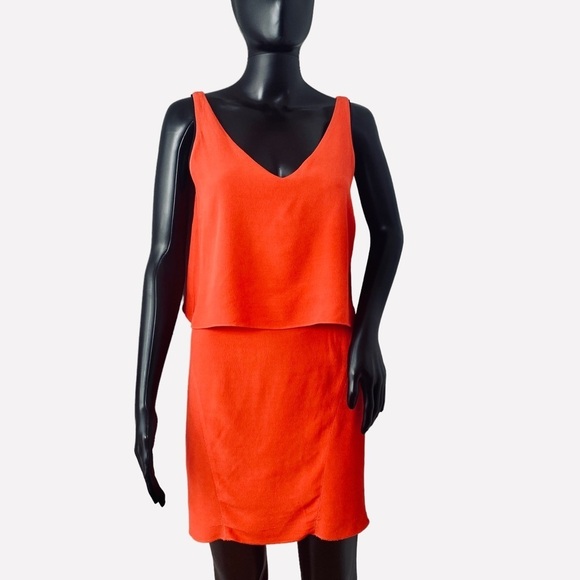 Sandro V-Neck Shift Bow Accent Redish Orange.Short (Mini) Length Dress. Sz 1 - Picture 14 of 15